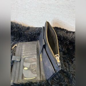 Michael Kors Black Wristlet Clutch Foldover Zip Wallet Purse